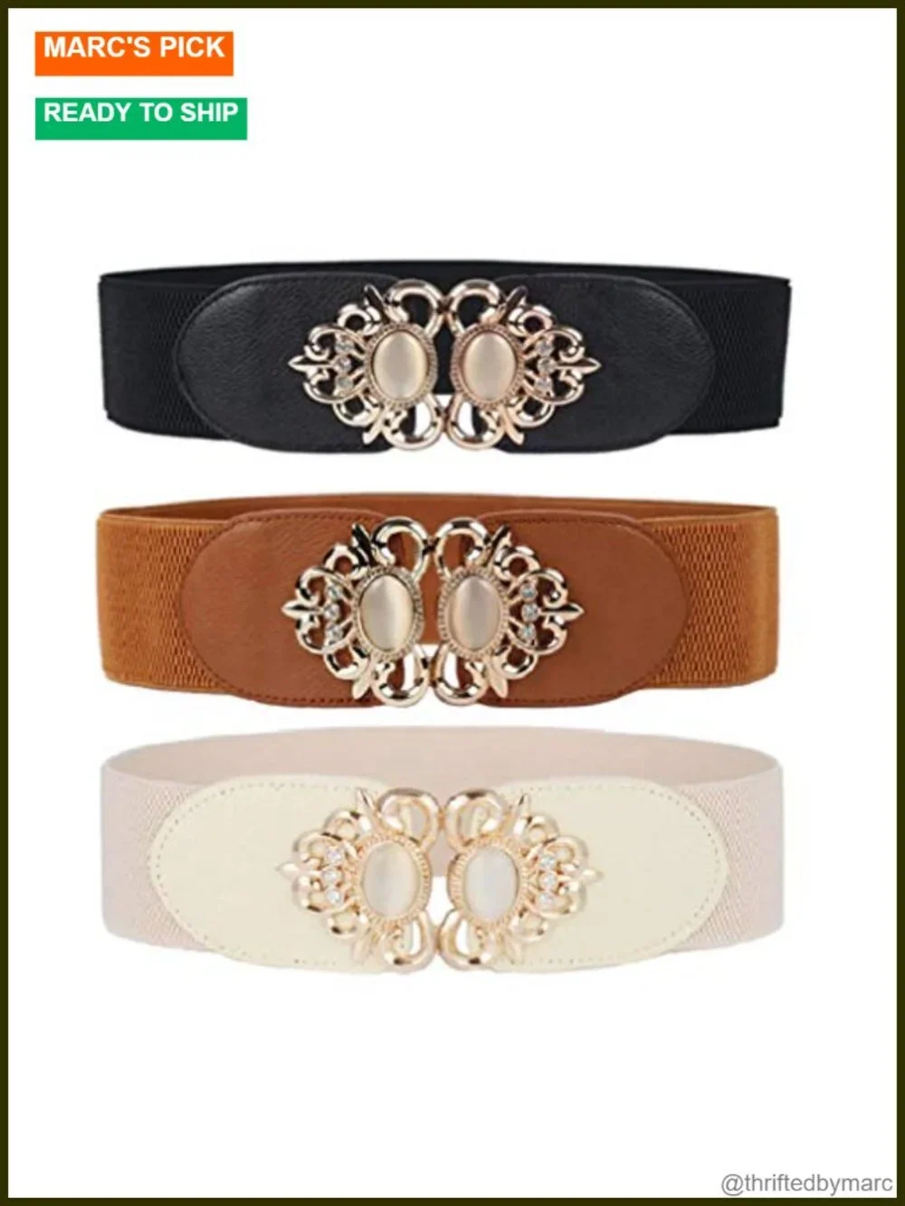 3 Pack Elastic Stretch Waist Belt for Dresses - PU Leather & Polyester Blend